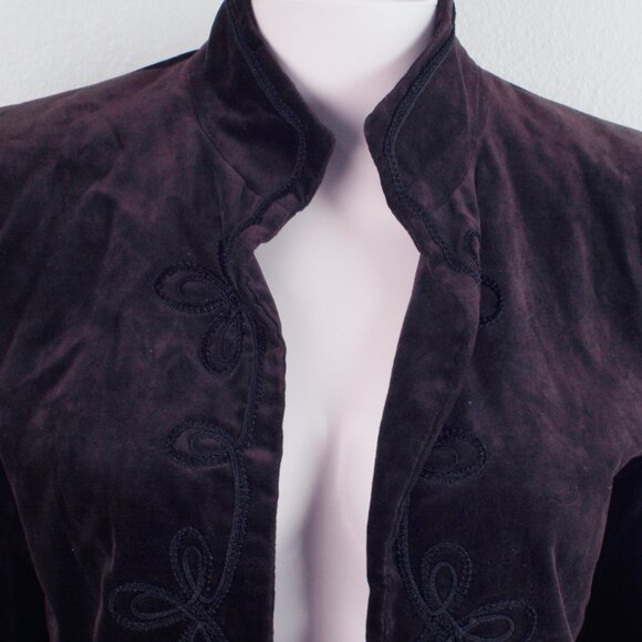 Vintage Ellen Tracy Velvet Embroidered Jacket 80s Brown Size 10 - Picture 5 of 10